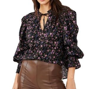 Free People Meant to Be black floral blouse